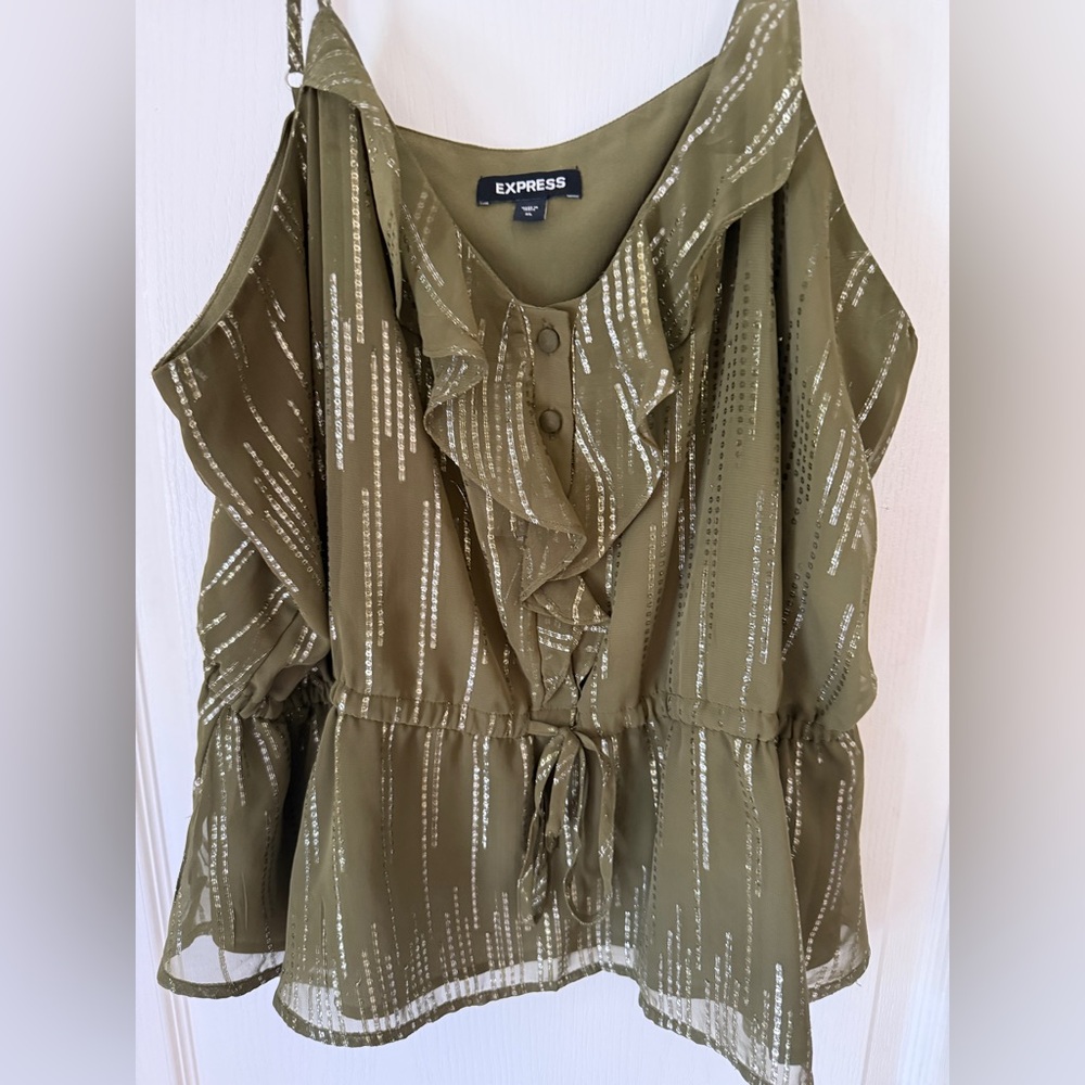Express Metallic Olive Blouse